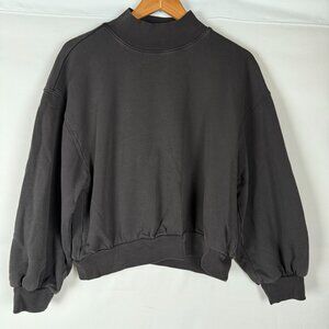Frame Women L Balloon Sleeve Mockneck Sweatshirt Faded Noir Cotton MSRP $228